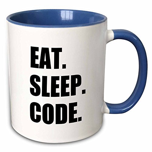 3dRose Eat Sleep Computer Coder Programmer Love to Program Coding Two Tone Mug, 11 oz, Blue