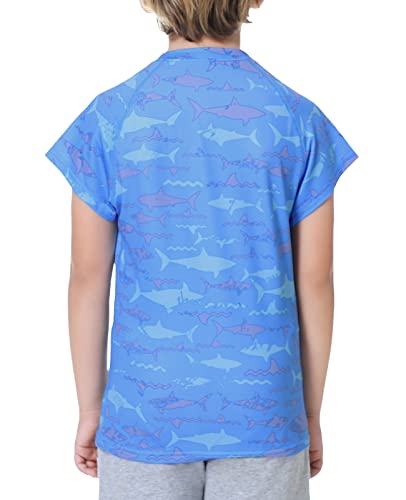 Meetyoo Boys' Standard Rash Guard, Short Sleeve Quick Dry Swim Shirt, Blueshark, 8-9 Years #TOP4