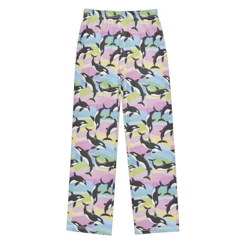 Cute Cartoon Orcas Rainbow Pajamas Bottoms with Pockets Comfy Pjs Sleepwear Elastic Waistband Pajamas Pants Lounge Pants