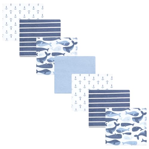 Image of Hudson Baby Unisex Baby Cotton Flannel Receiving Blankets 7-Pack Bundle, Cute Whales, One Size