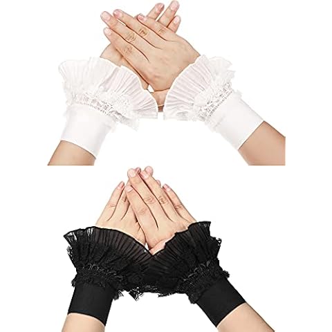 Floral Layered Cuff 2 Pairs Lace Stretch Jabot Cuffs Lace Wrist Cuff Fake Sleeves Black White Lace Jabot Cuffs Costume Accessory Cover