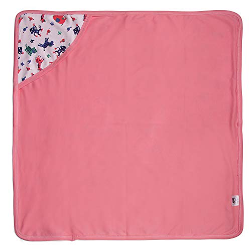 Image of pom-pom SWEET HEARTS Cotton Hooded Swaddle Wrapper for New Born Baby | Two Layer Wrapper /Blanket /Receiving Blanket | Soft, Lightweight and Travel Friendly - (0-9 Month) - Animal Print - Pink