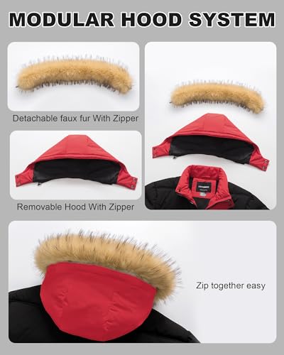 Image of Men's Puffer Jacket Winter Coat Puffy Parka with Fur Hood Waterproof & Windproof Shell Fleece lining 4 Pockets