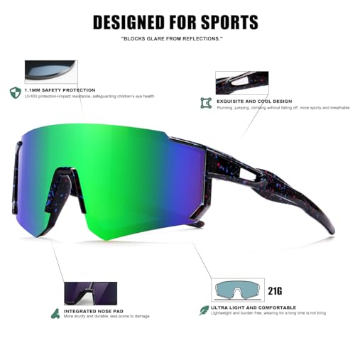 Image of SEKKAF Kids Sunglasses Youth Baseball Sunglasses for Boys Girls Softball Sports Sun Glasses UV Protection
