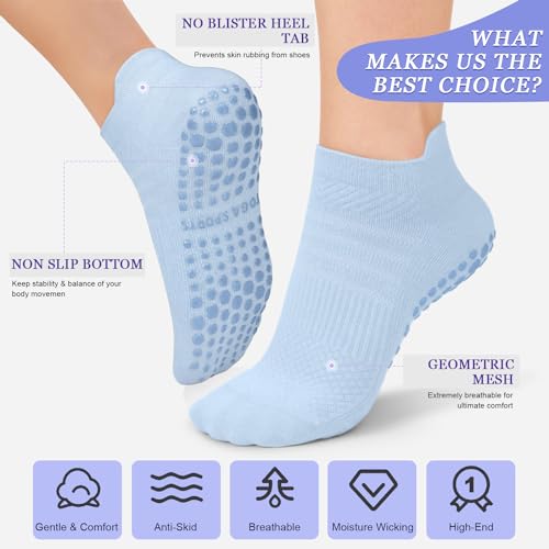 Image of yeuG Pilates Socks for Women Non Slip Grip Socks for Yoga, Barre, Hospital, Barefoot Grippy Yoga Sock Womens Gifts 4 Pairs