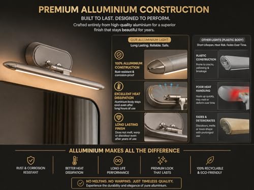 Image of FILLISKA 6 Watt Modern LED Picture /Dressing /Vanity /Bathroom /Mirror Light with 3 Step Light Mode & Adjustable Head (White,WarmWhite and Neutral White)(2 Year Warranty) (6 Watt Satin Nickel)