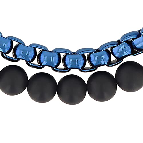 Men's Stainless Steel Bead Beaded Double Strand Rolo Chain Adjustable Nylon Bolo Bracelet4