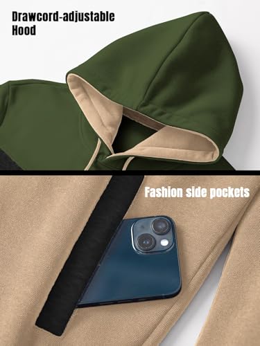 Men's Pullover Fleece Hoodie Sweatshirt Color Block Long Sleeve Novelty Casual Hoodies with Pockets4