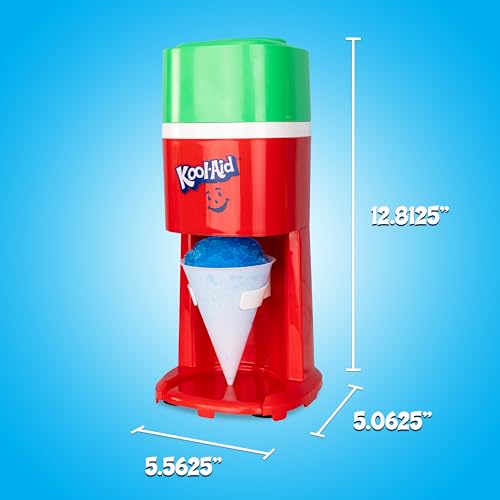 Image of Kool-Aid Electric Ice Shaver for Snow Cones & Frozen Drinks - Single Serve Machine with Stainless Steel Blades - Reusable Cone and Freezing Bowl Mold Included - Strawberry Red