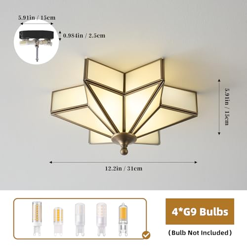 Image of Star Brass Ceiling Light - 12.2 In Small Black Milk Glass Flush Mount