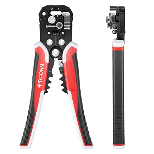 TICONN Automatic Wire Stripper Tool, 3 in 1 Wire Cutters Crimper Pliers Electrician Tools for 24â€“10 AWG Wire Stripping, Cutting and Crimping (Red)