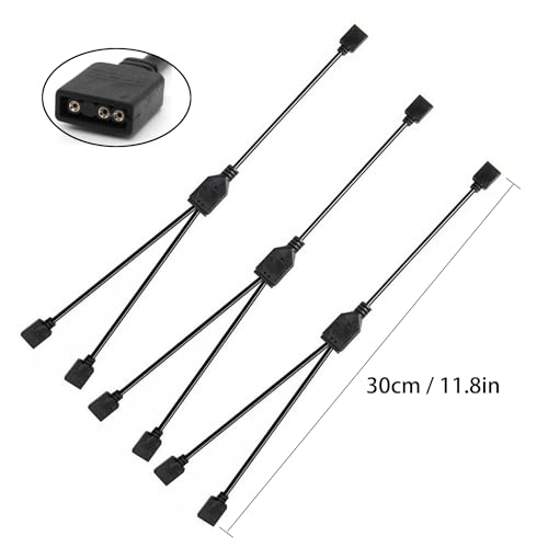 Image of 3-Pack 5V 3Pin ARGB 1 to 2 Female to Female ARGB Cables, 1-to-2 Addressable RGB Spliter Extension Cable with Male Pins, Used For Computer Chassis, CPU Heat Sink, And 5V ARGB Fans (11.8 Inches)