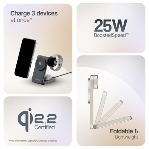 Image of Ambrane Qi2 Magsafe Wireless 3-in-1 Charger for iPhone, Airpods&Apple Watch, Qi2 Certified Fast Charging, Premium&Foldable Design, for iPhone 17 /16 /15 /14 /13 /12 Series (AerosynQ Trio 3, Blue)