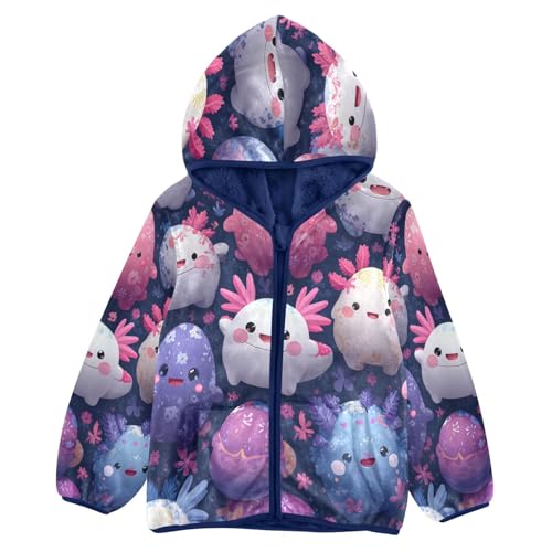 Cute Axolotls Floral Eggs Kawaii Toddler Fleece Jacket Girl Boys Hooded Fleece Jacket Coat Warm Outwear Zip-up 3-10T