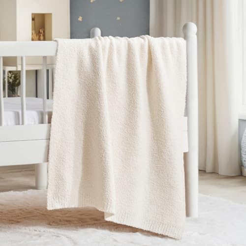 Image of EVERGRACE Soft Plush Baby Blanket for Boys Girls, Double-Sided Fleece Fuzzy Toddler Nursery Blanket Lightweight Warm Cozy Throw Blanket for Baby Crib, Couch, Bed, Ivory White, 50"x60"