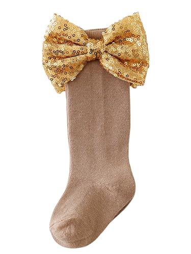 Baby Knee High Socks Girl Non Slip Toddler Cute Sequin Bow Newborn Long Socks Infant Dress Sock for Fall