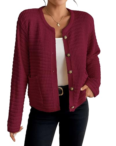 Bsubseach Womens Cardigan Sweaters 2025 Long Sleeve Open Front Button Down Knit Jackets Fall Cardigans with Pockets