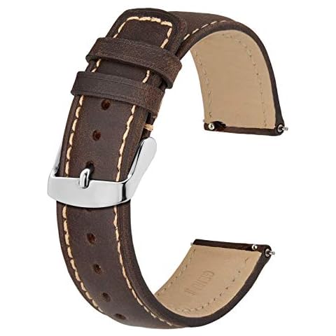 BISONSTRAP 19mm Watch Strap with Quick Release, Retro Leather Replacement Bands (Brown with Khaki Stitching) Cover