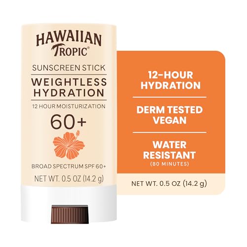 Hawaiian Tropic Weightless Hydration Sunscreen Stick SPF 60+ | Travel Size Sunscreen for Face and Body, Mini Sunblock Stick, Beach Essentials, Oil Free, Non Comedogenic Dermatologist Tested, 0.5oz - Image 3