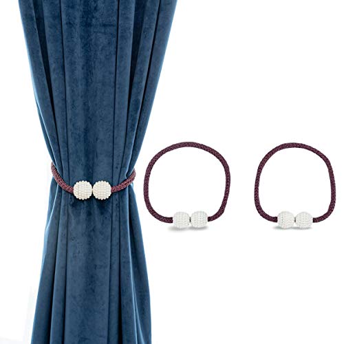 AINAAN 2 Pack Magnetic Curtain Tiebacks Convenient Drape Tie Backs Pearl Decorative Rope