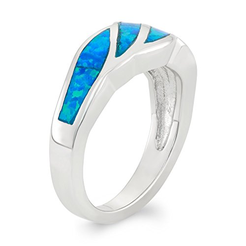 Beaux Bijoux Sterling Silver Created Opal Ring For Women | Simulated Blue Opal Gemstone Band Ring | Fine Stackable Silver Band Ring Band #TOP4