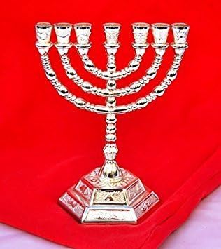 Decorative Menorah , Menora 7 Branch Jewish Israel Holy Land Jerusalem.12 Tribes Design-silver Color 5 by holyland souvenir