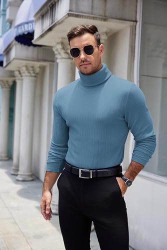 Image of COOFANDY Men's Ribbed Turtleneck Sweater Casual Basic Long Sleeve Knitted Pullover Sweater