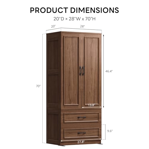 image for LIKIMIO Armoire Wardrobe Closet with 2 Doors and 2 Drawers 70