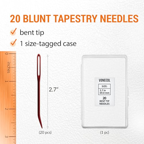 Image of VONEEDL 20 PCS Bent Tip Tapestry Needles with Large Eye - Yarn Blunt Steel Knitting Needles in Storage Box - Perfect for Crochet, Weaving, Darning, DIY, and Crafting