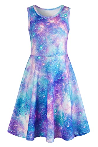 AIDEAONE Mädchenkleid A-Linie Ärmelloses Sommerkleid Buntes Kleid 10-12...
