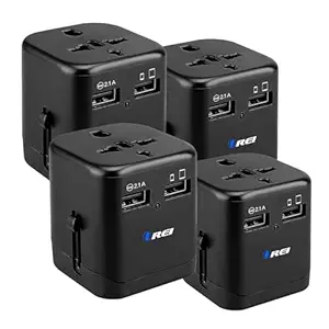 OREI Worldwide Universal Travel Adapter with Dual USB Ports (2.1A Smart Plug Charging) All-in-One 100V-250V Plug International Plug Adapter for Cell Phones, Tablets, Camera 5 Yr of Warranty Pack of 4