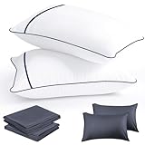 【Amazon 限定ブランド】枕 UOUOMI 寝具枕 63*43*20 CM まくら ホテル 枕 マク 枕 柔らかい 枕 洗える ふわふわ枕 こうかいだん、ソフトで快適、収納に便利、簡単な洗浄、ふんわりとしていて通気性が良く手触りが良い、ホワイト、グリッドパターン（2つの枕)グレー 枕カバー2個付属