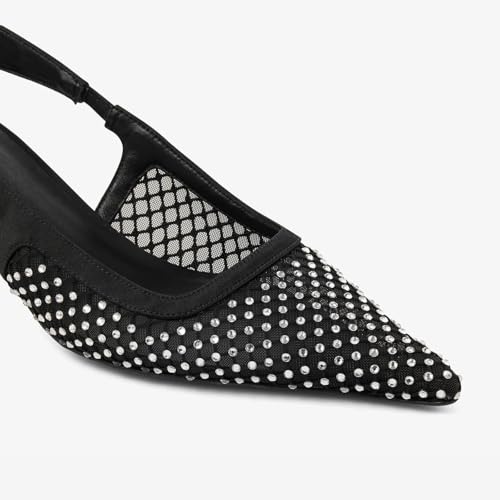 Goolita Sparkly Crystal Kitten Heels For Women, Mesh Closed Pointed Toe Slingback Heels With Buckle Party Evening Dress Pumps Shoes4