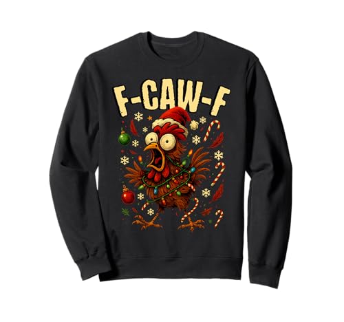 Divertido F-Caw-F Navidad Pollo Luces de Navidad Sombrero de Papá Noel F-Caw- Sudadera