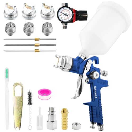 HVLP Spray Gun with 1.4/1.7/2.0 mm Nozzles & Air Regulator Paint Sprayer Gun for Cars, Furniture, House Painting (A-PP Cup)