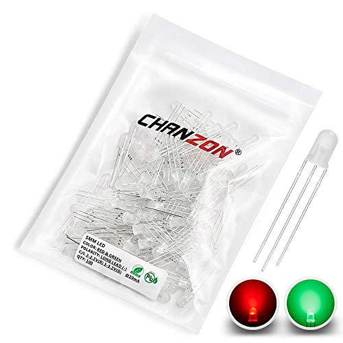 Chanzon 100 Piezas luces de diodo LED difuso rojo y verde 5mm cátodo común (bicolor redondo mate) Lámparas de bombilla de iluminación brillante Componentes electrónicos Diodos emisores luz indicadora