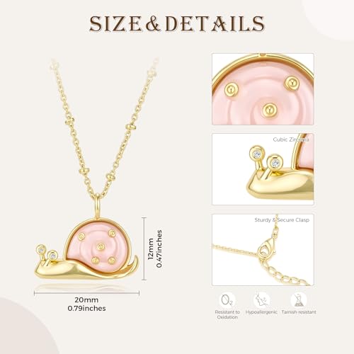TutuTiara. Pink Shell Snail Pendant Necklace for Women, 14K Gold Plated - image 5
