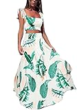 Vakkest 2 Piece Skirt Set for Women Sexy Floral Outfits Summer Formal Dinner Wedding Off-Shoulder Bodycon Maxi Dress