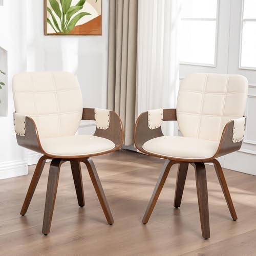 Dining Chairs Set of 2, 360° Swivel Faux Leather Dining