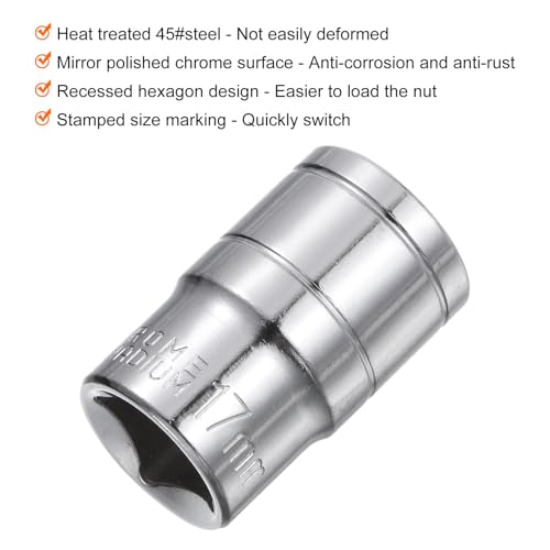 sourcing map 6-Point Socket 1/2" Drive 17mm Metric 1.5" Length 45# Steel Shallow Sockets Mirror Polishing Chrome Sockets for Car Repair Mechanical Maintenance Home Use 4 sourcing map 6-Point Socket 1/2" Drive 17mm Metric 1.5" Length 45# Steel Shallow Sockets Mirror Polishing Chrome Sockets for Car Repair Mechanical Maintenance Home Use - Image 4