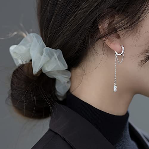 SLUYNZ Solid 925 Sterling Silver CZ Hoop Earrings Chain for Women Teens Hoop Earrings Tassel2