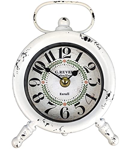 Ezrall Small Retro Desk Clock.vintage Wall Clock, Shabby Chic Metal Round Quartz Shelf Table Clock For Shelf Decor Desk Decor Wall Decor Table Decor #TOP28