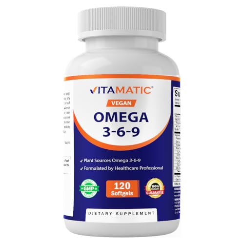 Vitamatic Vegan Omega 3-6-9 Complex 1250mg | Flaxseed Olive Borage & Algae Oils | Plant-Based Omegas | 120 Softgels