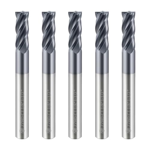 Image of 1 /8 Inch HRC55 Square End Mills-4 Flute TiALSiN Coating for Milling Alloy Steels, Hardened Steel, Metal etc.（5 Pcs）