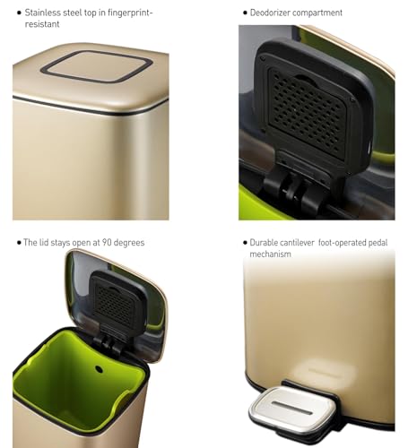 Image of Obsessions Step Dustbin with Fingerprint Resistant, 6 Liters, Champagne Gold
