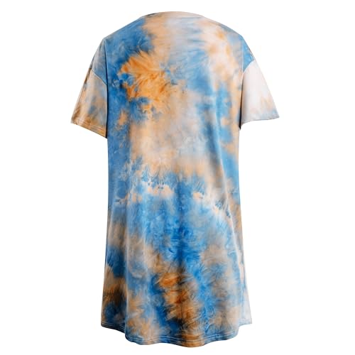 Image of MOUSYA Women Tie Dye Dress Short Sleeve T Shirt Dress Summer Casual Loose Mini Dress with Pockets