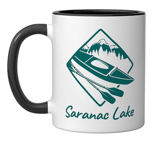 Saranac Lake Kayaking Ceramic Mug Black/White