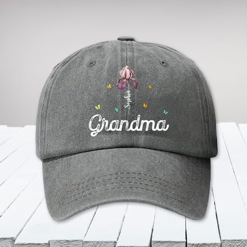 Grandma Garden - Personalized Custom Vintage Washed Denim Cap, Customized Hat with Kid Name, Custom Hat for Women, Summer Hats, Birthday Gift for Mom, Grandmother Present for Mother's Day Christmas3