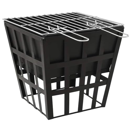 vidaXL Brasero y Barbacoa 2 en 1 Fogata Chimenea Calentador de Patio Hornillo de Jardín Parrilla Rejilla de Cocinado de Acero 34x34x48 cm