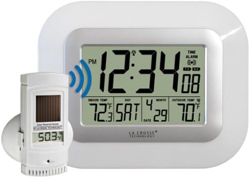 La Crosse Technology WS-811561-W Atomic Digital Wall Clock with Solar-Powered Sensor